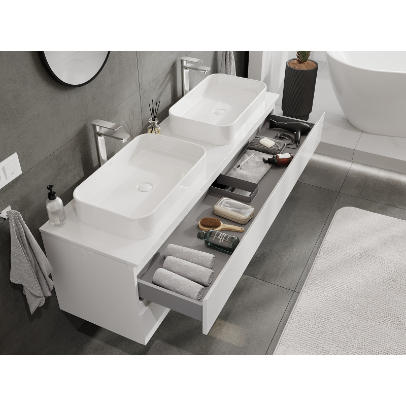 Mexen Orio koupelnová skříňka pod umyvadlo 160 cm, 2 zásuvky, bílý lesk - 91A10-16047-2-BFF00