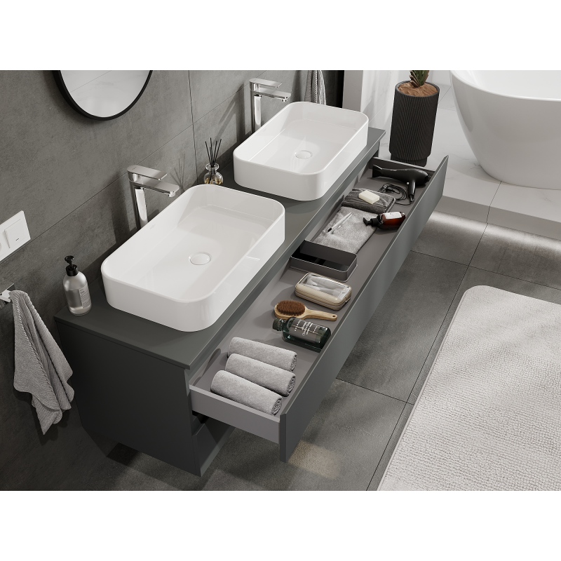 Mexen Orio koupelnová skříňka pod umyvadlo 160 cm, 2 zásuvky, grafit mat - 91A10-16047-2-BFF66