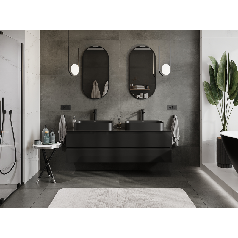 Mexen Orio koupelnová skříňka pod umyvadlo 160 cm, 2 zásuvky, černý lesk - 91A10-16047-2-BFF70