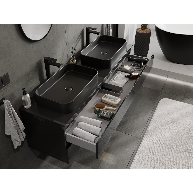 Mexen Orio koupelnová skříňka pod umyvadlo 160 cm, 2 zásuvky, černý lesk - 91A10-16047-2-BFF70