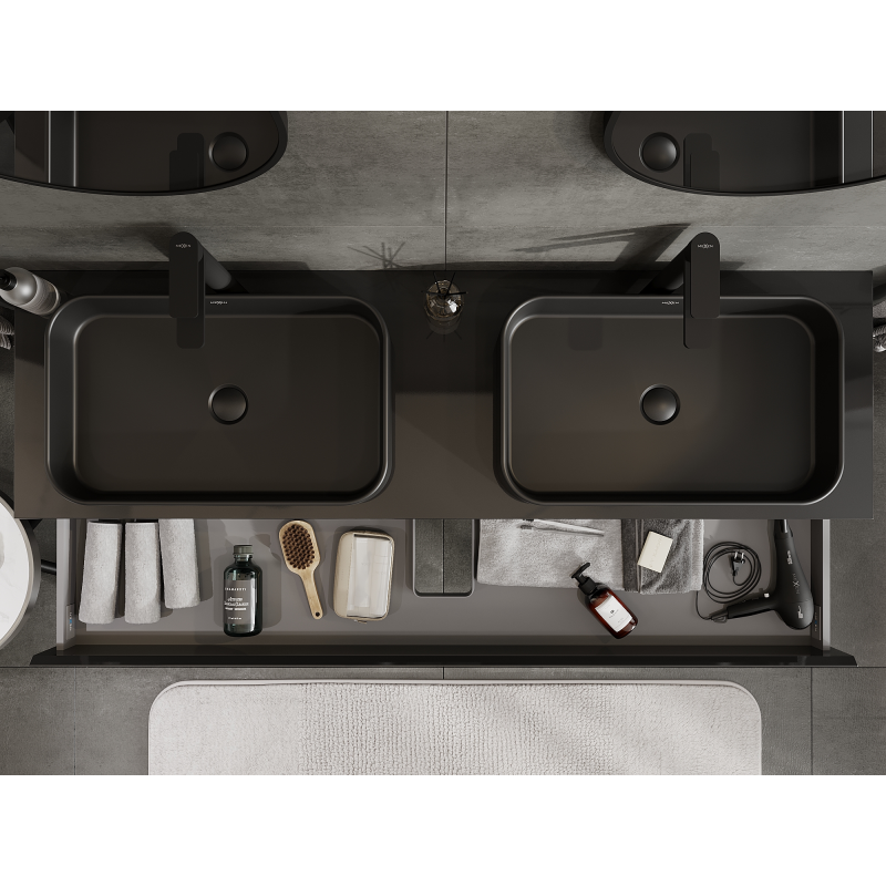 Mexen Orio koupelnová skříňka pod umyvadlo 160 cm, 2 zásuvky, černý lesk - 91A10-16047-2-BFF70