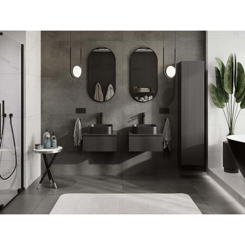 Mexen Rivel koupelnová skříňka pod umyvadlo 50 cm, 1 zásuvka, drážkovaná, černá mat - 91A20-05023-1-BF71