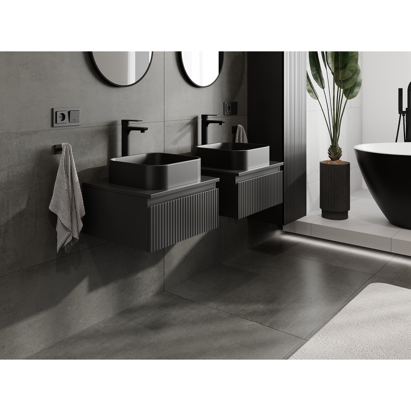 Mexen Rivel koupelnová skříňka pod umyvadlo 50 cm, 1 zásuvka, drážkovaná, černá mat - 91A20-05023-1-BF71