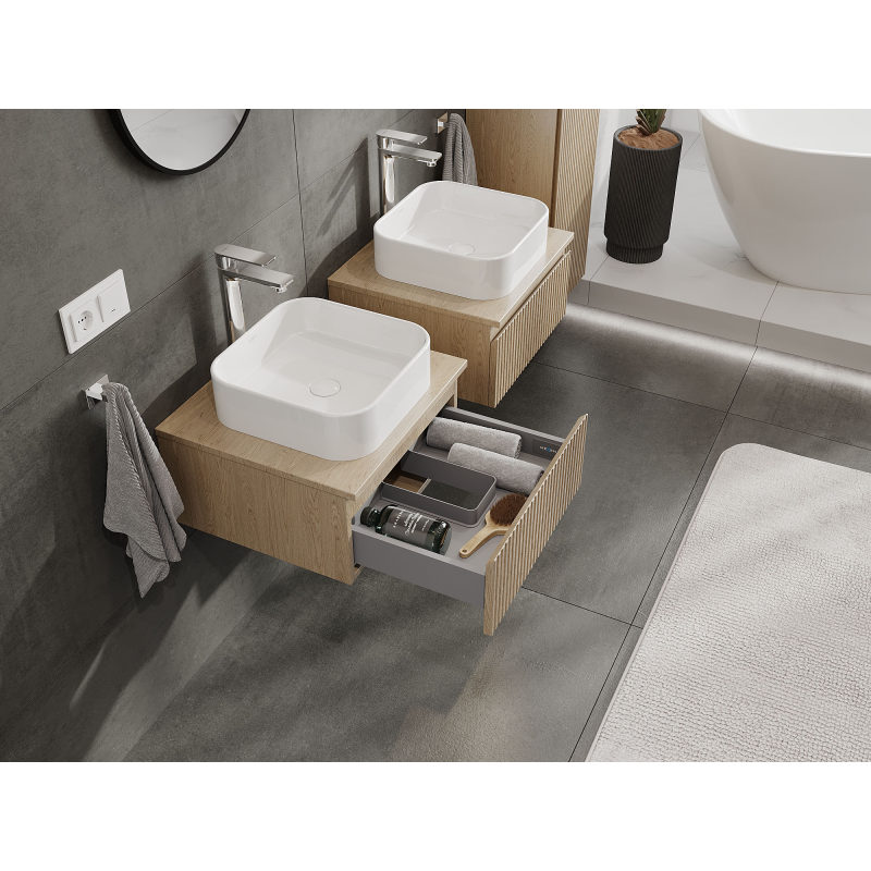 Mexen Rivel koupelnová skříňka pod umyvadlo 50 cm, 1 zásuvka, drážkovaná, dub - 91A20-05023-1-BF81