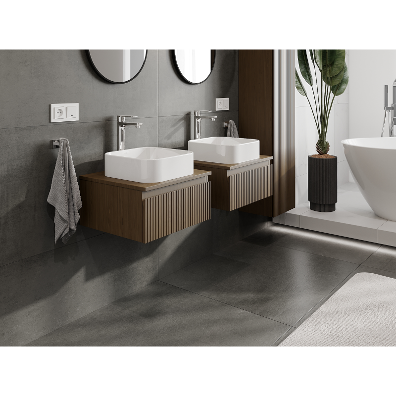 Mexen Rivel koupelnová skříňka pod umyvadlo 50 cm, 1 zásuvka, drážkovaná, ořech - 91A20-05023-1-BF86