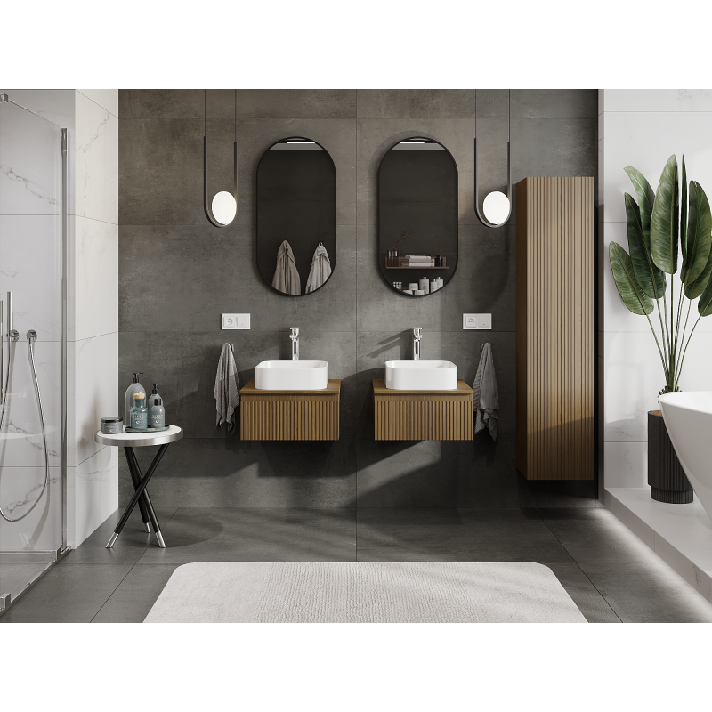 Mexen Rivel koupelnová skříňka pod umyvadlo 50 cm, 1 zásuvka, drážkovaná, ořech - 91A20-05023-1-BF86