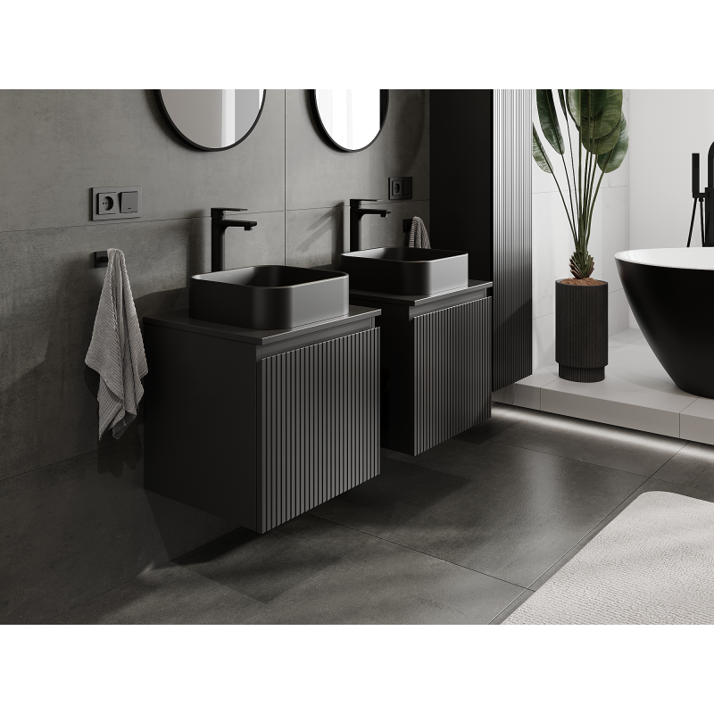 Mexen Rivel koupelnová skříňka pod umyvadlo 50 cm, 1 zásuvka, žebrovaná, černá matná - 91A20-05047-1-BF71