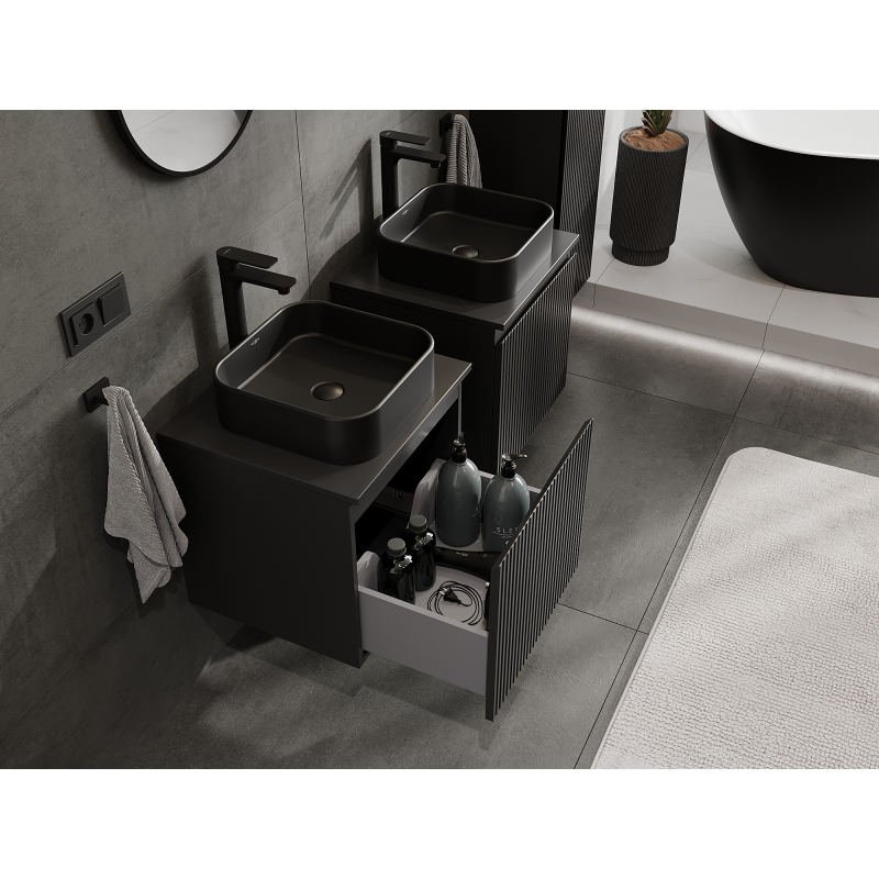 Mexen Rivel koupelnová skříňka pod umyvadlo 50 cm, 1 zásuvka, žebrovaná, černá matná - 91A20-05047-1-BF71