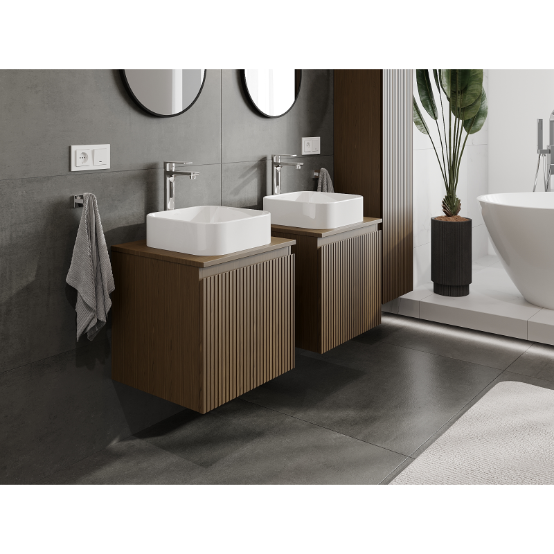 Mexen Rivel koupelnová skříňka pod umyvadlo 50 cm, 1 zásuvka, drážkovaná, ořech - 91A20-05047-1-BF86