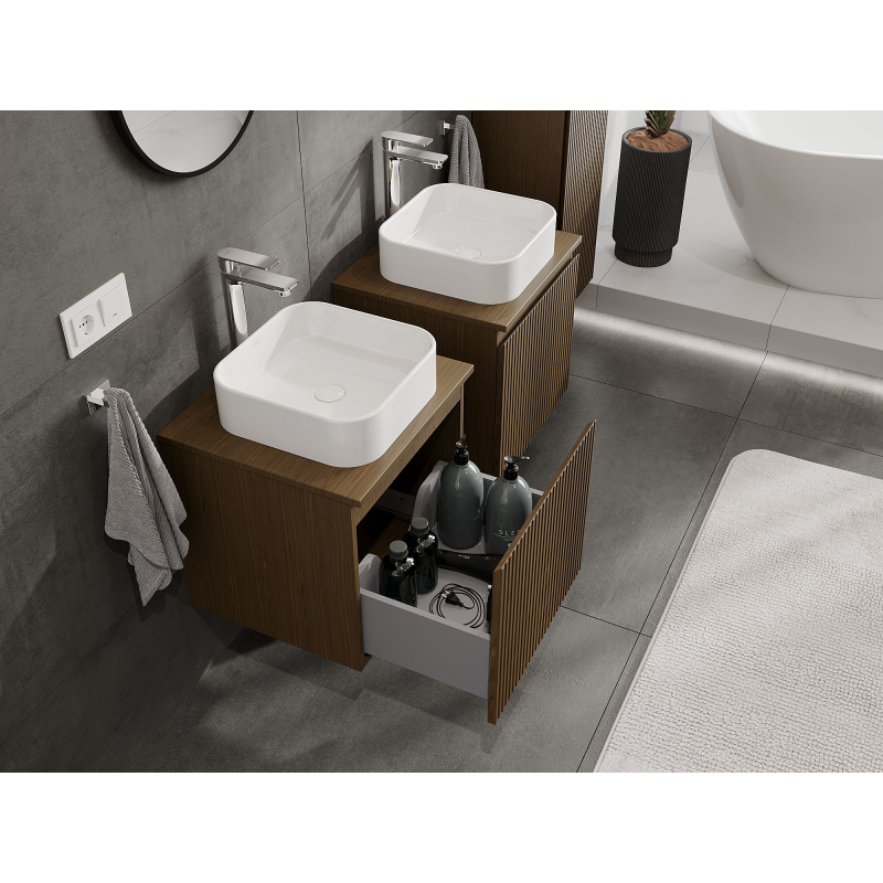 Mexen Rivel koupelnová skříňka pod umyvadlo 50 cm, 1 zásuvka, drážkovaná, ořech - 91A20-05047-1-BF86