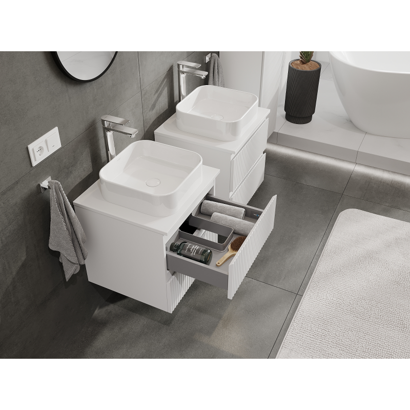 Mexen Rivel koupelnová skříňka pod umyvadlo 50 cm, 2 zásuvky, drážkovaná, bílá mat - 91A20-05047-2-BFF01