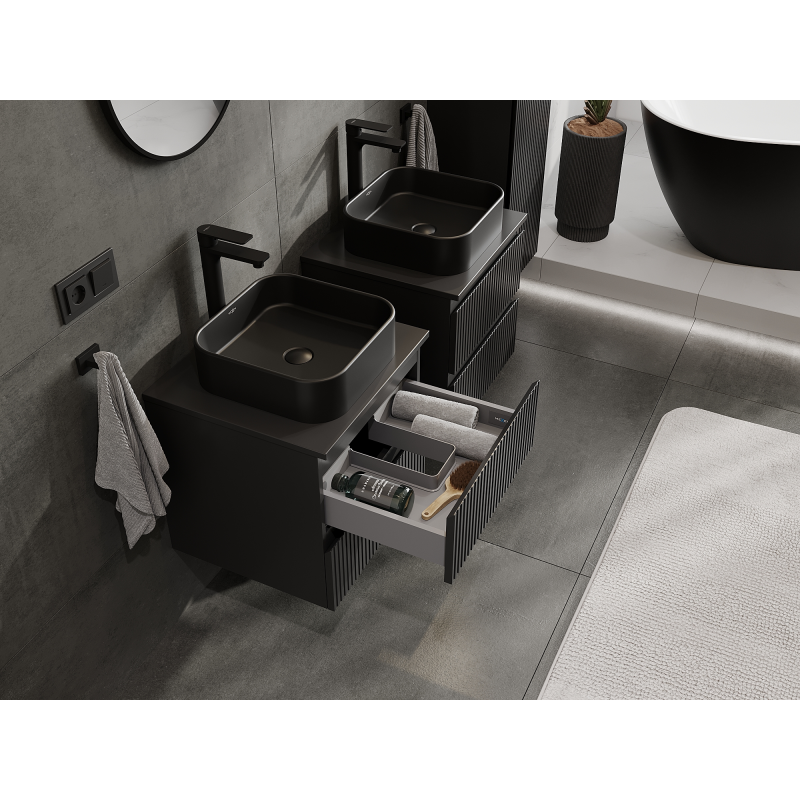 Mexen Rivel koupelnová skříňka pod umyvadlo 50 cm, 2 zásuvky, drážkovaná, černý mat - 91A20-05047-2-BFF71