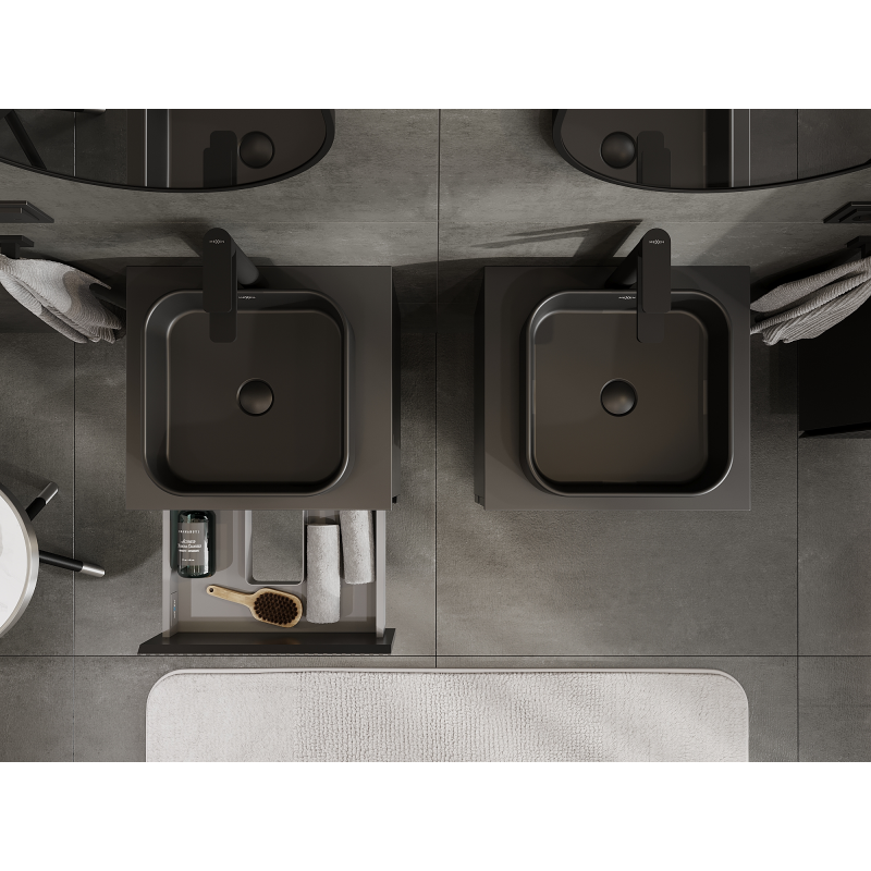 Mexen Rivel koupelnová skříňka pod umyvadlo 50 cm, 2 zásuvky, drážkovaná, černý mat - 91A20-05047-2-BFF71