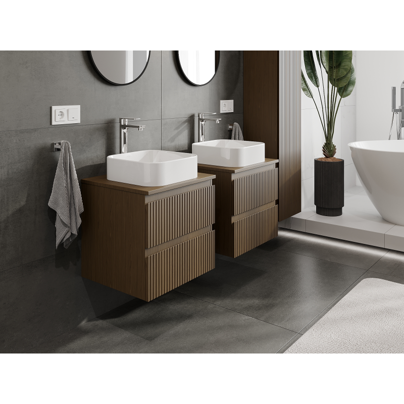 Mexen Rivel koupelnová skříňka pod umyvadlo 50 cm, 2 zásuvky, drážkovaná, ořech - 91A20-05047-2-BFF86