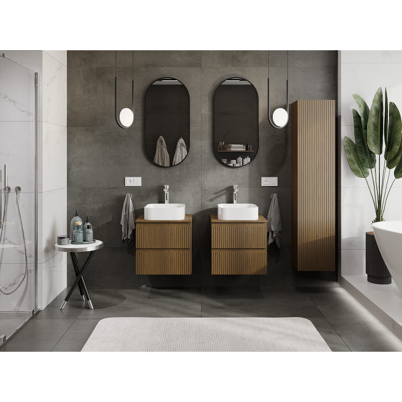 Mexen Rivel koupelnová skříňka pod umyvadlo 50 cm, 2 zásuvky, drážkovaná, ořech - 91A20-05047-2-BFF86