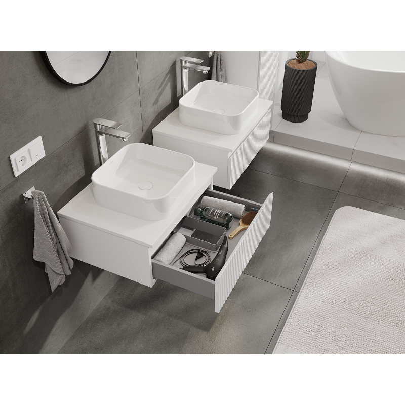 Mexen Rivel koupelnová skříňka pod umyvadlo 60 cm, 1 zásuvka, drážkovaná, bílá mat - 91A20-06023-1-BF01