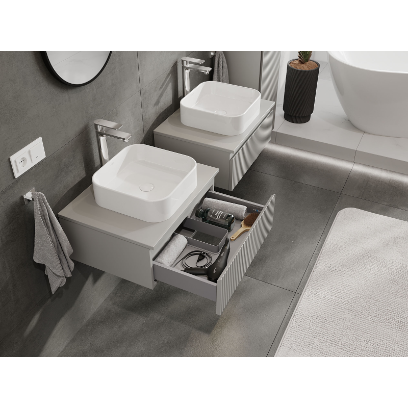 Mexen Rivel koupelnová skříňka pod umyvadlo 60 cm, 1 zásuvka, drážkovaná, šedá mat - 91A20-06023-1-BF62