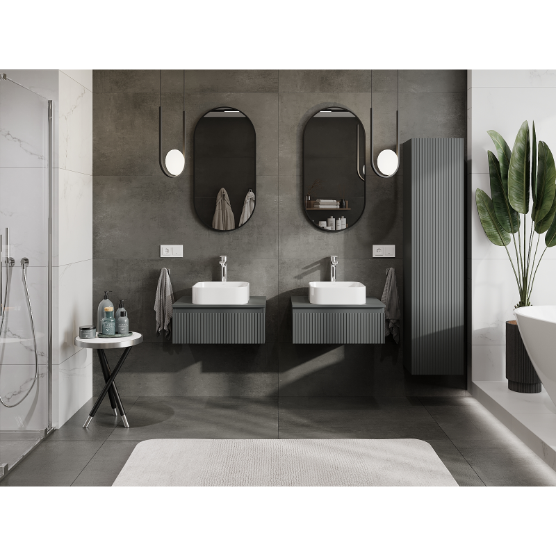 Mexen Rivel koupelnová skříňka pod umyvadlo 60 cm, 1 zásuvka, drážkovaná, grafit mat - 91A20-06023-1-BF66