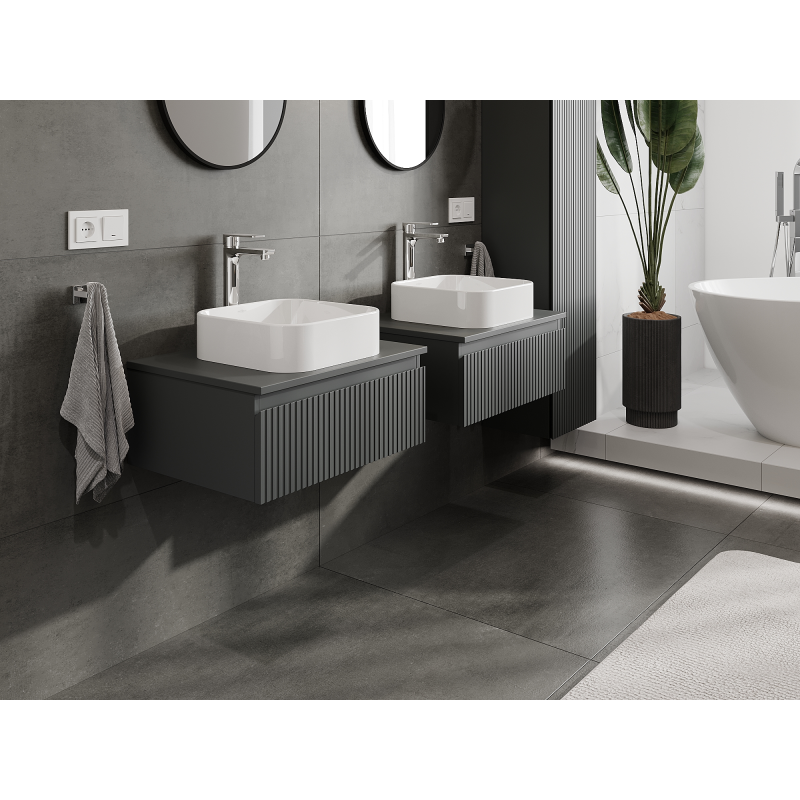 Mexen Rivel koupelnová skříňka pod umyvadlo 60 cm, 1 zásuvka, drážkovaná, grafit mat - 91A20-06023-1-BF66