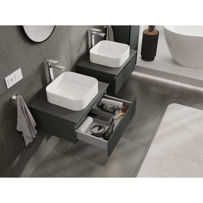 Mexen Rivel koupelnová skříňka pod umyvadlo 60 cm, 1 zásuvka, drážkovaná, grafit mat - 91A20-06023-1-BF66