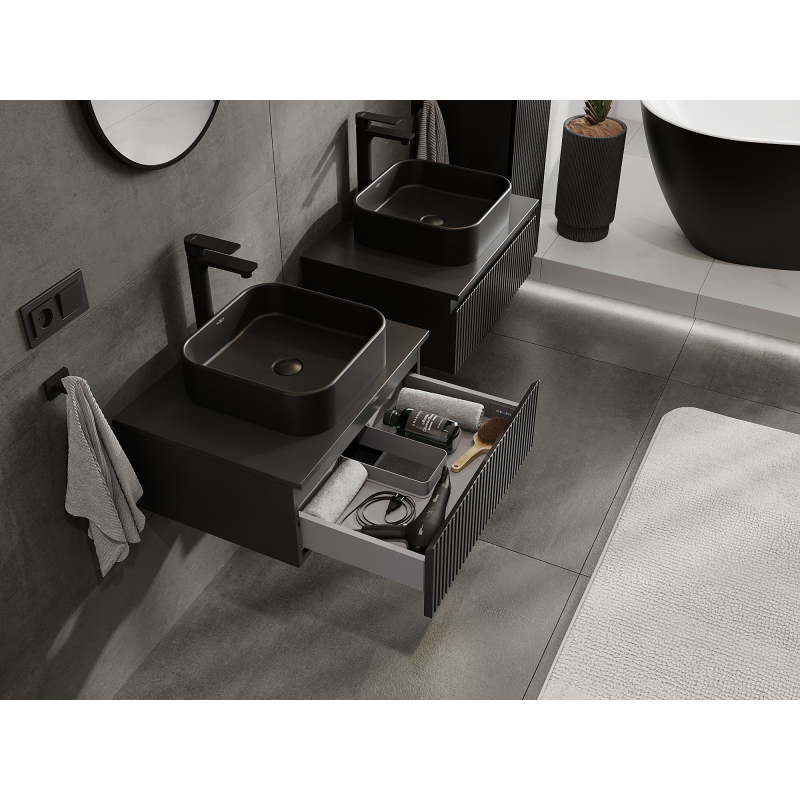 Mexen Rivel koupelnová skříňka pod umyvadlo 60 cm, 1 zásuvka, drážkovaná, černá mat - 91A20-06023-1-BF71