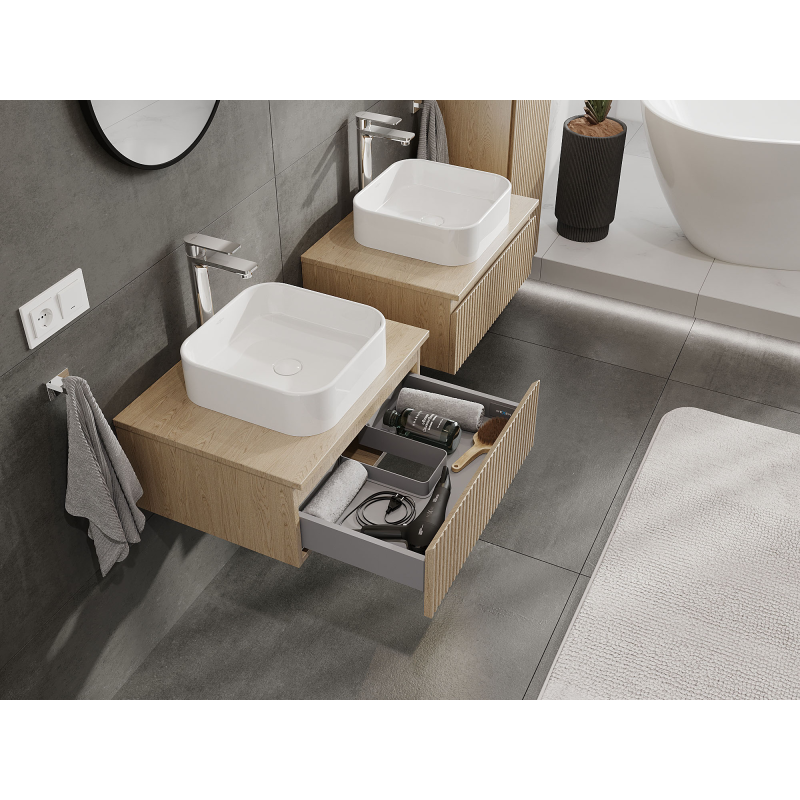 Mexen Rivel koupelnová skříňka pod umyvadlo 60 cm, 1 zásuvka, drážkovaná, dub - 91A20-06023-1-BF81