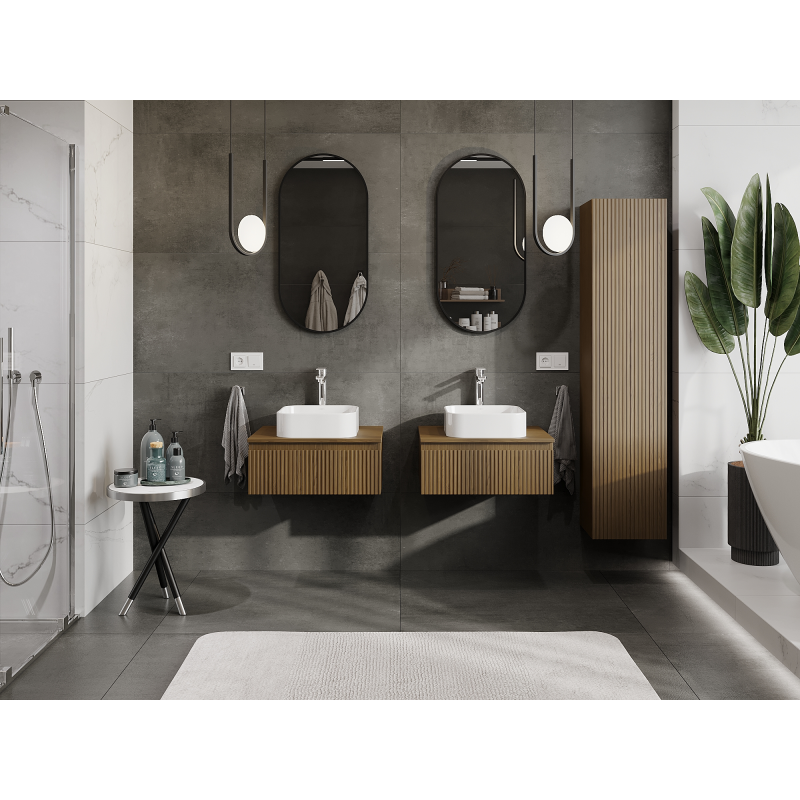 Mexen Rivel koupelnová skříňka pod umyvadlo 60 cm, 1 zásuvka, drážkovaná, ořech - 91A20-06023-1-BF86