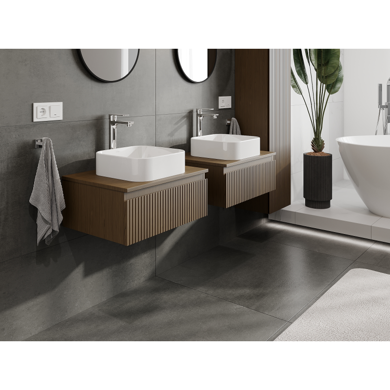 Mexen Rivel koupelnová skříňka pod umyvadlo 60 cm, 1 zásuvka, drážkovaná, ořech - 91A20-06023-1-BF86