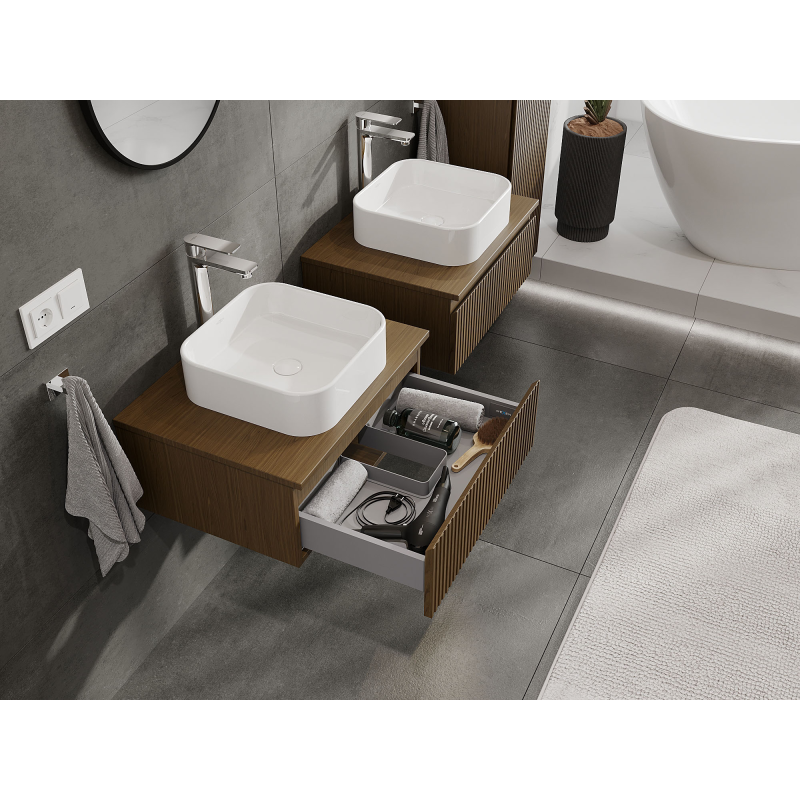 Mexen Rivel koupelnová skříňka pod umyvadlo 60 cm, 1 zásuvka, drážkovaná, ořech - 91A20-06023-1-BF86