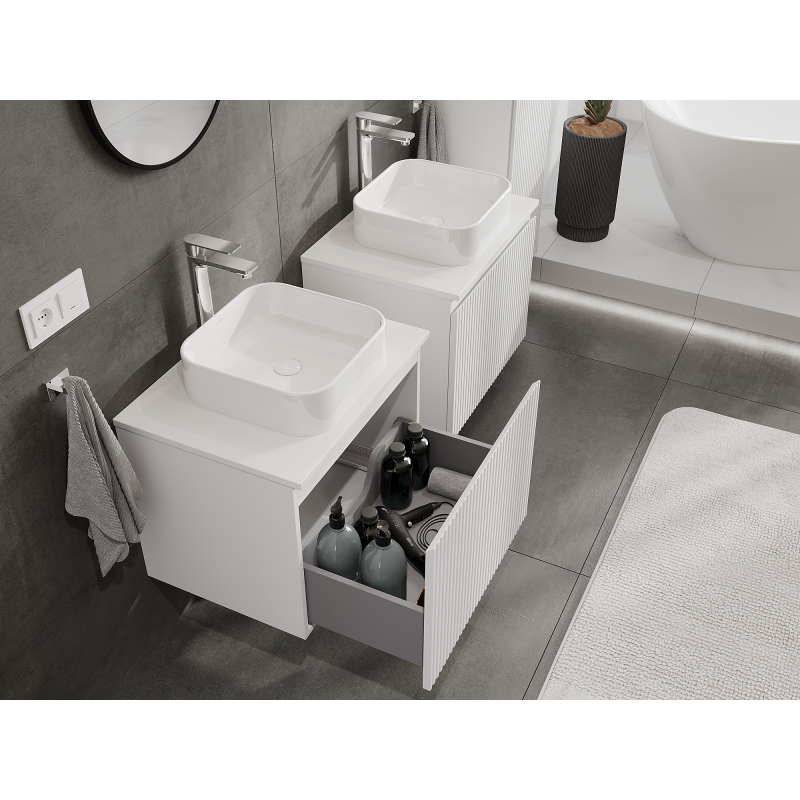 Mexen Rivel koupelnová skříňka pod umyvadlo 60 cm, 1 zásuvka, rýhovaná, bílá mat - 91A20-06047-1-BF01