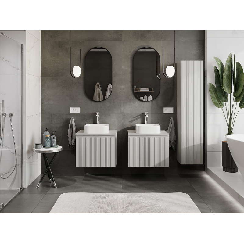 Mexen Rivel koupelnová skříňka pod umyvadlo 60 cm, 1 zásuvka, drážkovaná, šedá matná - 91A20-06047-1-BF62