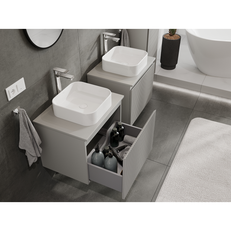 Mexen Rivel koupelnová skříňka pod umyvadlo 60 cm, 1 zásuvka, drážkovaná, šedá matná - 91A20-06047-1-BF62