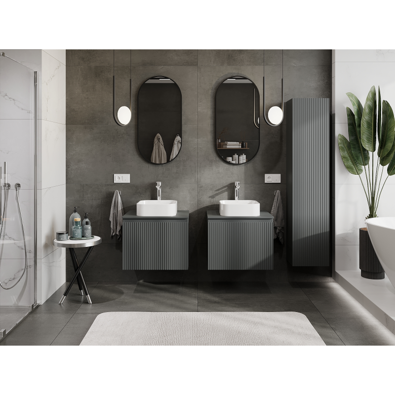 Mexen Rivel koupelnová skříňka pod umyvadlo 60 cm, 1 zásuvka, rýhovaná, matná grafitová - 91A20-06047-1-BF66