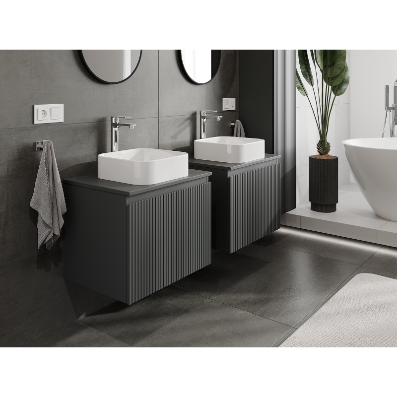 Mexen Rivel koupelnová skříňka pod umyvadlo 60 cm, 1 zásuvka, rýhovaná, matná grafitová - 91A20-06047-1-BF66