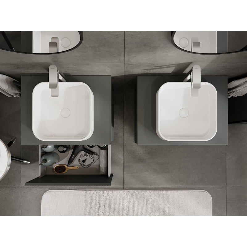 Mexen Rivel koupelnová skříňka pod umyvadlo 60 cm, 1 zásuvka, rýhovaná, matná grafitová - 91A20-06047-1-BF66