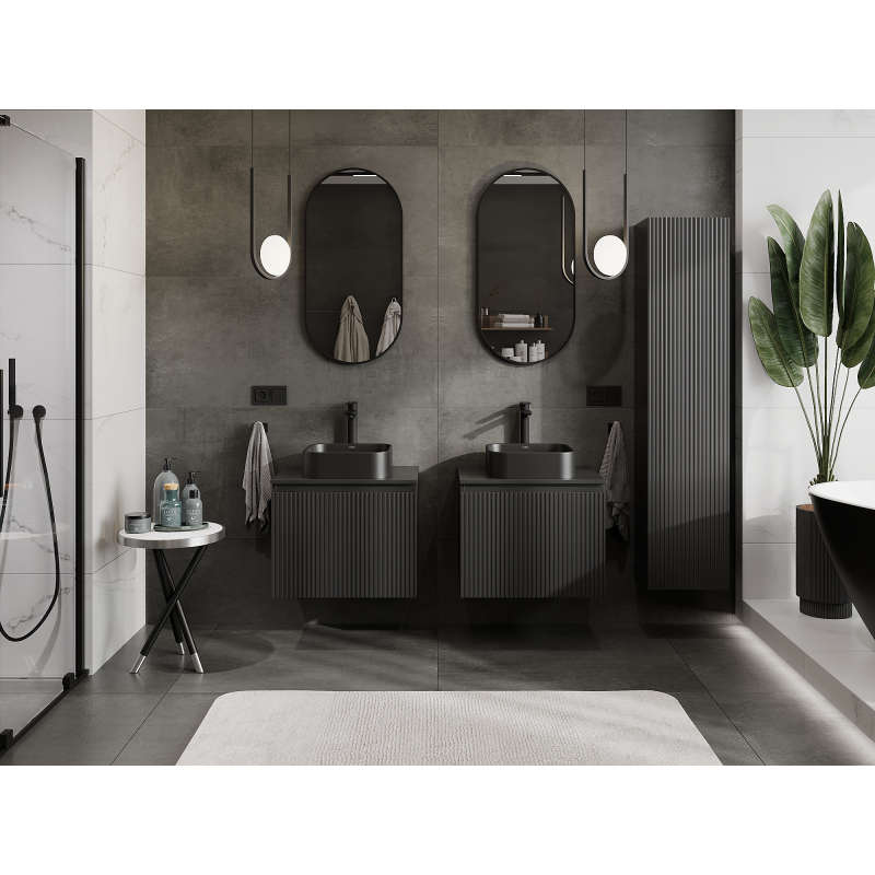 Mexen Rivel koupelnová skříňka pod umyvadlo 60 cm, 1 zásuvka, drážkovaná, černý mat - 91A20-06047-1-BF71