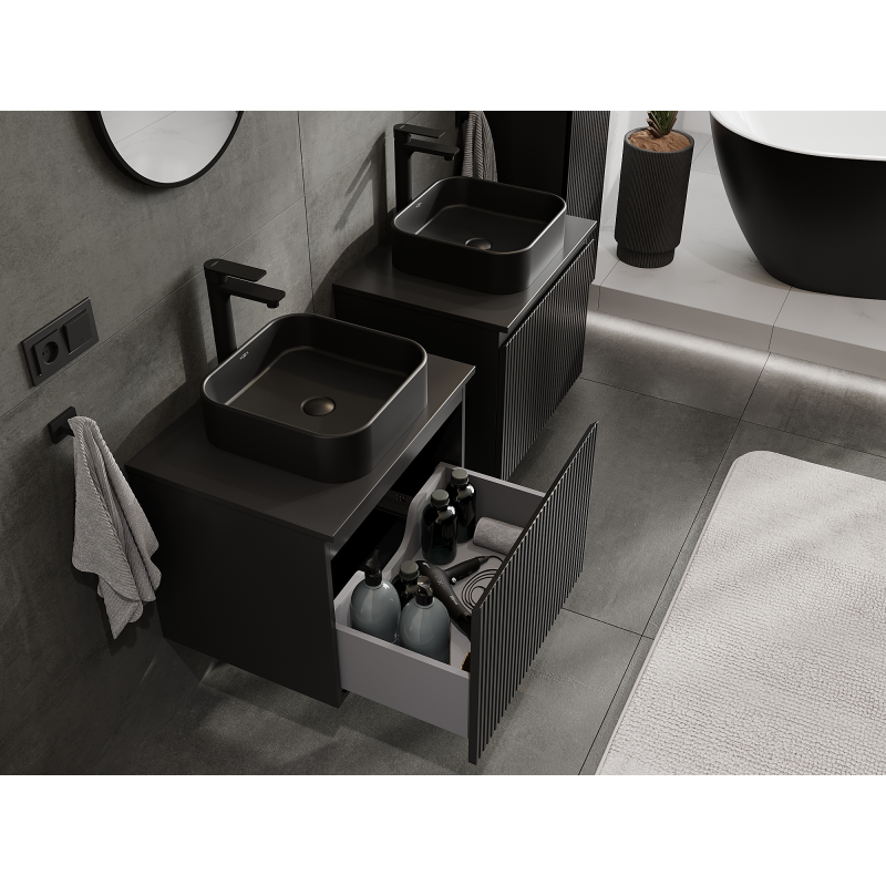 Mexen Rivel koupelnová skříňka pod umyvadlo 60 cm, 1 zásuvka, drážkovaná, černý mat - 91A20-06047-1-BF71