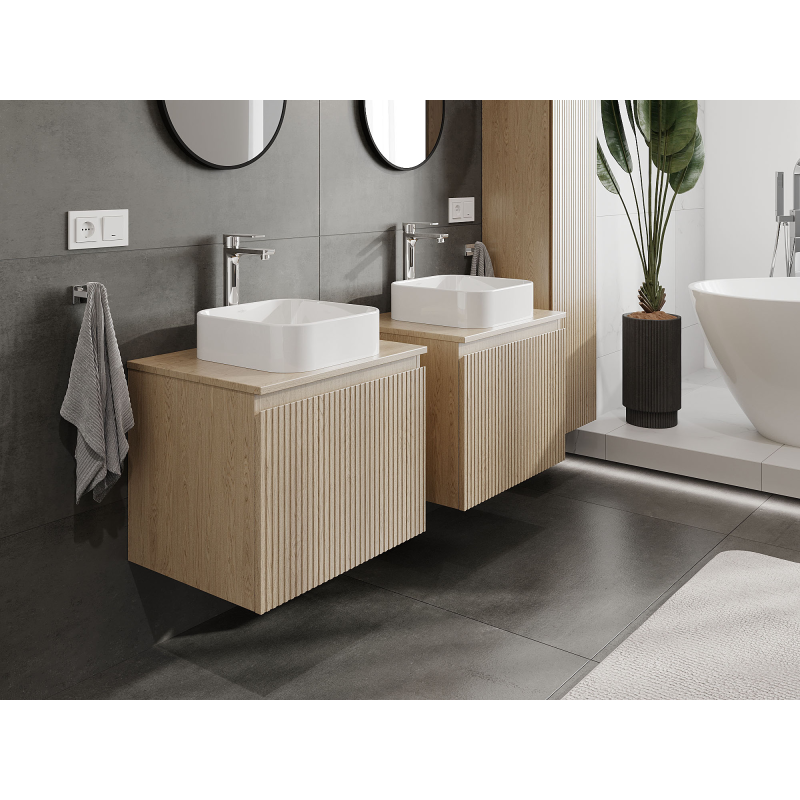 Mexen Rivel koupelnová skříňka pod umyvadlo 60 cm, 1 zásuvka, drážkovaná, dub - 91A20-06047-1-BF81