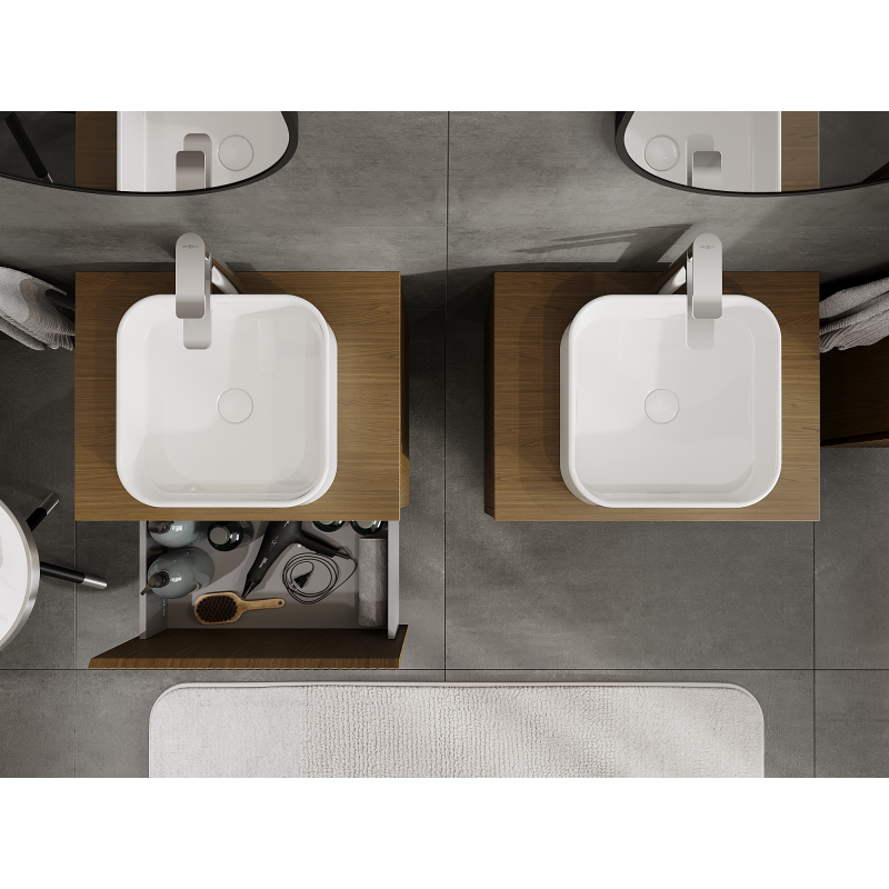 Mexen Rivel koupelnová skříňka pod umyvadlo 60 cm, 1 zásuvka, drážkovaná, ořech - 91A20-06047-1-BF86