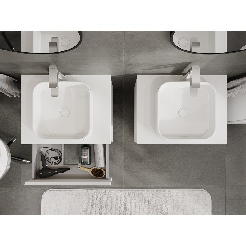 Mexen Rivel koupelnová skříňka pod umyvadlo 60 cm, 2 zásuvky, rýhovaná, bílá matná - 91A20-06047-2-BFF01