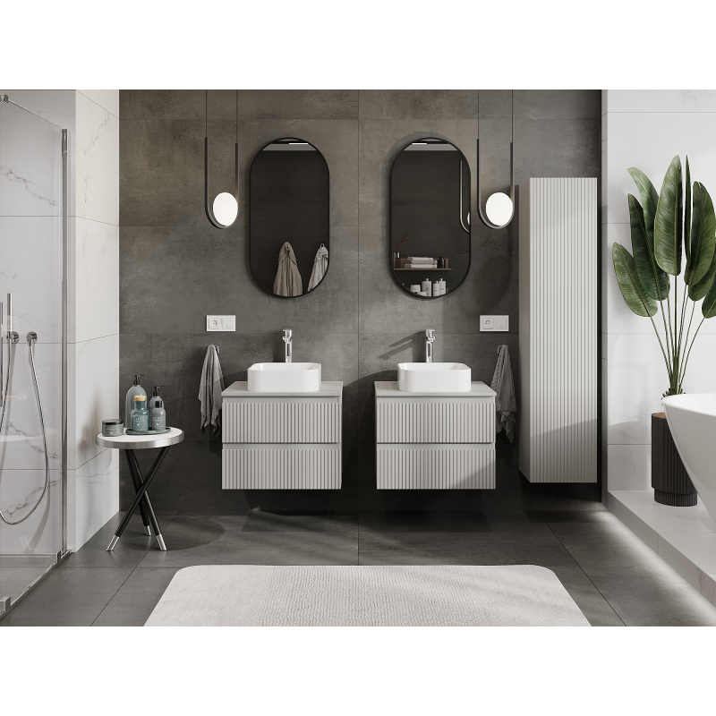 Mexen Rivel koupelnová skříňka pod umyvadlo 60 cm, 2 zásuvky, drážkovaná, šedá mat - 91A20-06047-2-BFF62