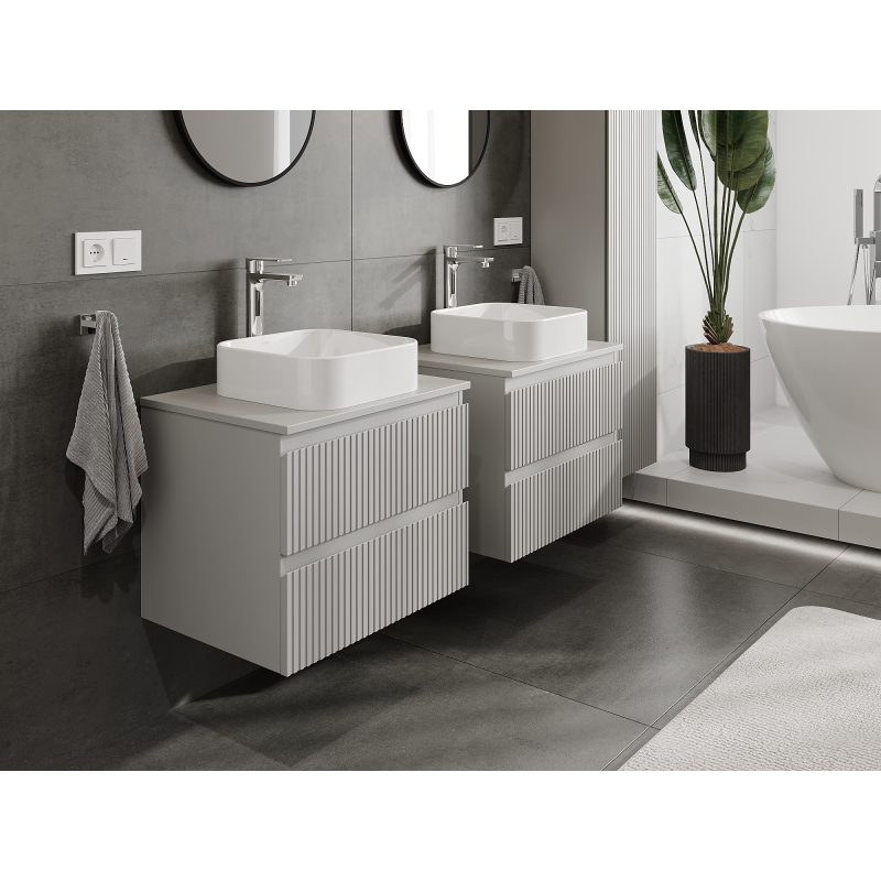 Mexen Rivel koupelnová skříňka pod umyvadlo 60 cm, 2 zásuvky, drážkovaná, šedá mat - 91A20-06047-2-BFF62