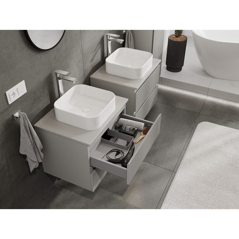 Mexen Rivel koupelnová skříňka pod umyvadlo 60 cm, 2 zásuvky, drážkovaná, šedá mat - 91A20-06047-2-BFF62