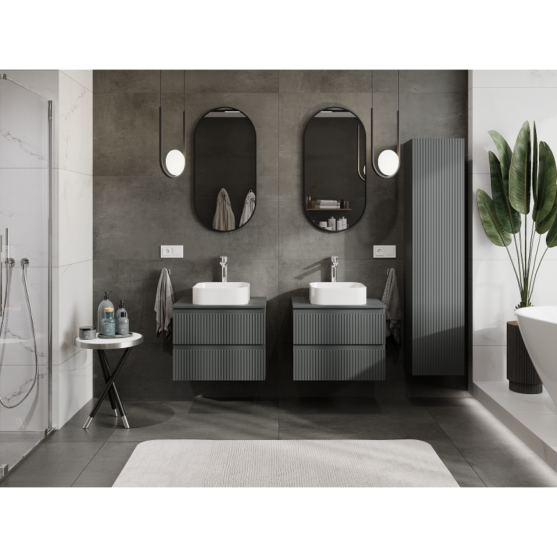 Mexen Rivel koupelnová skříňka pod umyvadlo 60 cm, 2 zásuvky, drážkovaná, grafit mat - 91A20-06047-2-BFF66