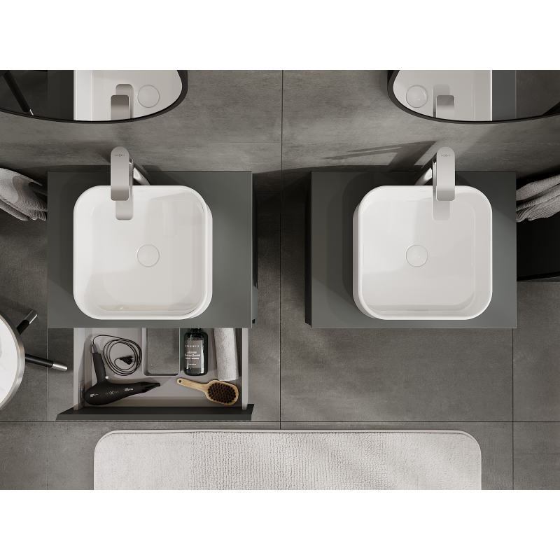 Mexen Rivel koupelnová skříňka pod umyvadlo 60 cm, 2 zásuvky, drážkovaná, grafit mat - 91A20-06047-2-BFF66