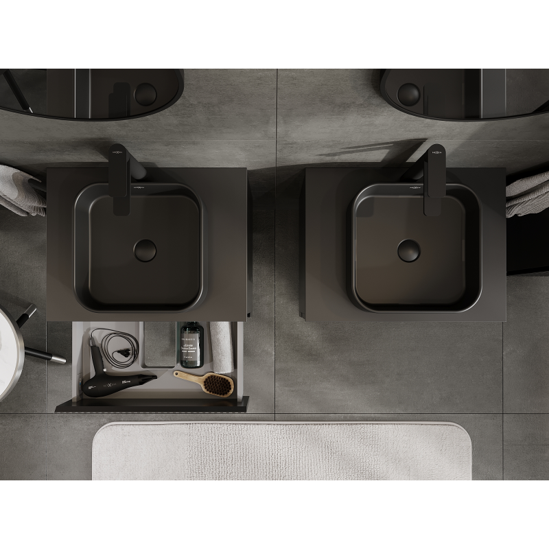 Mexen Rivel koupelnová skříňka pod umyvadlo 60 cm, 2 zásuvky, drážkovaná, černá mat - 91A20-06047-2-BFF71