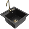 Mexen Vito granitový dřez 1-komorový s kuchyňskou baterií Telma, černý/stříbrný metalik - 6503-73-670200-50