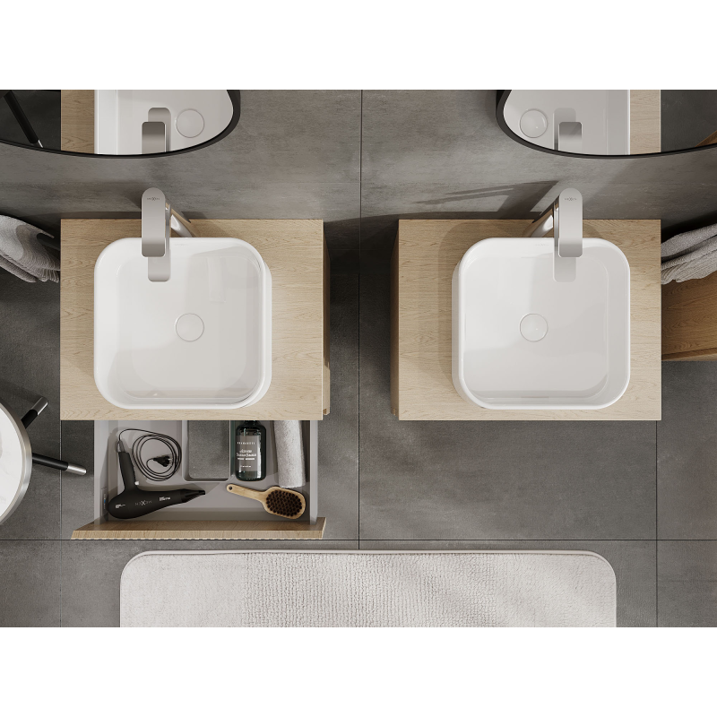 Mexen Rivel koupelnová skříňka pod umyvadlo 60 cm, 2 zásuvky, drážkovaná, dub - 91A20-06047-2-BFF81