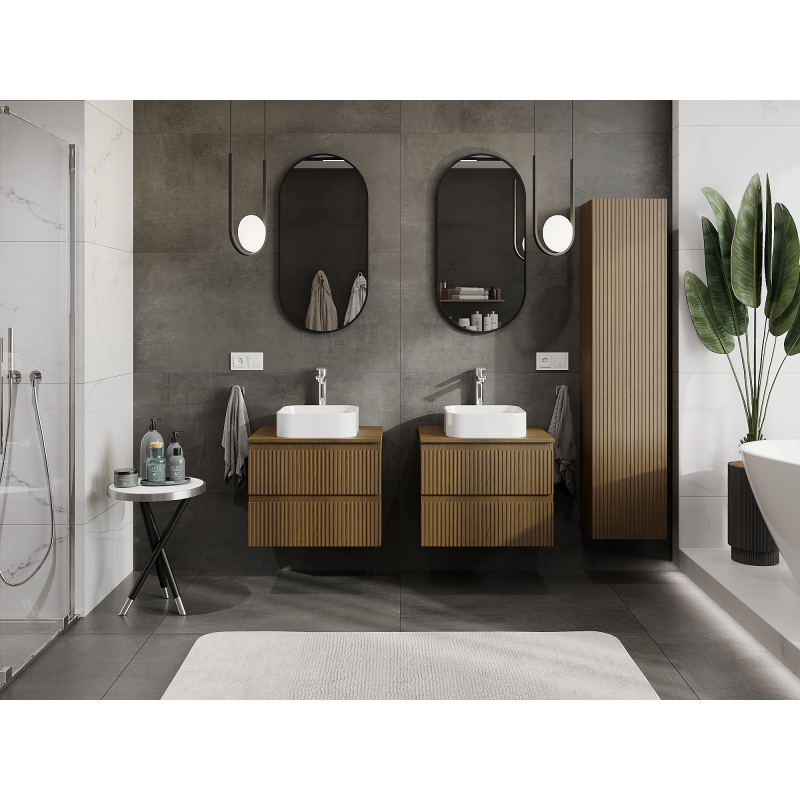 Mexen Rivel koupelnová skříňka pod umyvadlo 60 cm, 2 zásuvky, žebrovaná, ořech - 91A20-06047-2-BFF86