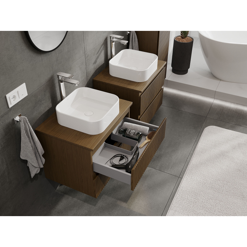 Mexen Rivel koupelnová skříňka pod umyvadlo 60 cm, 2 zásuvky, žebrovaná, ořech - 91A20-06047-2-BFF86